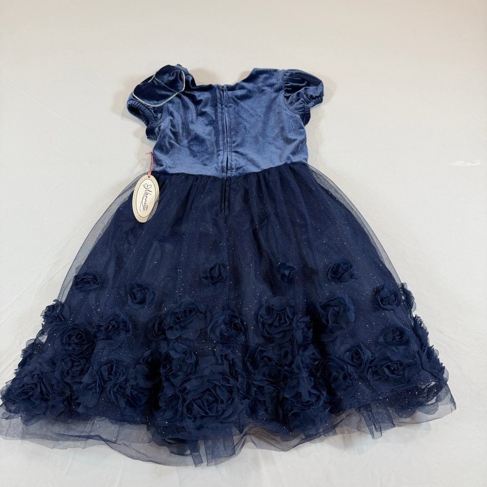 Nannette Shimmering Navy Dress. Velvet Top/Lace Florals Accent Bottom NEW-Sz 6X - Picture 15 of 16